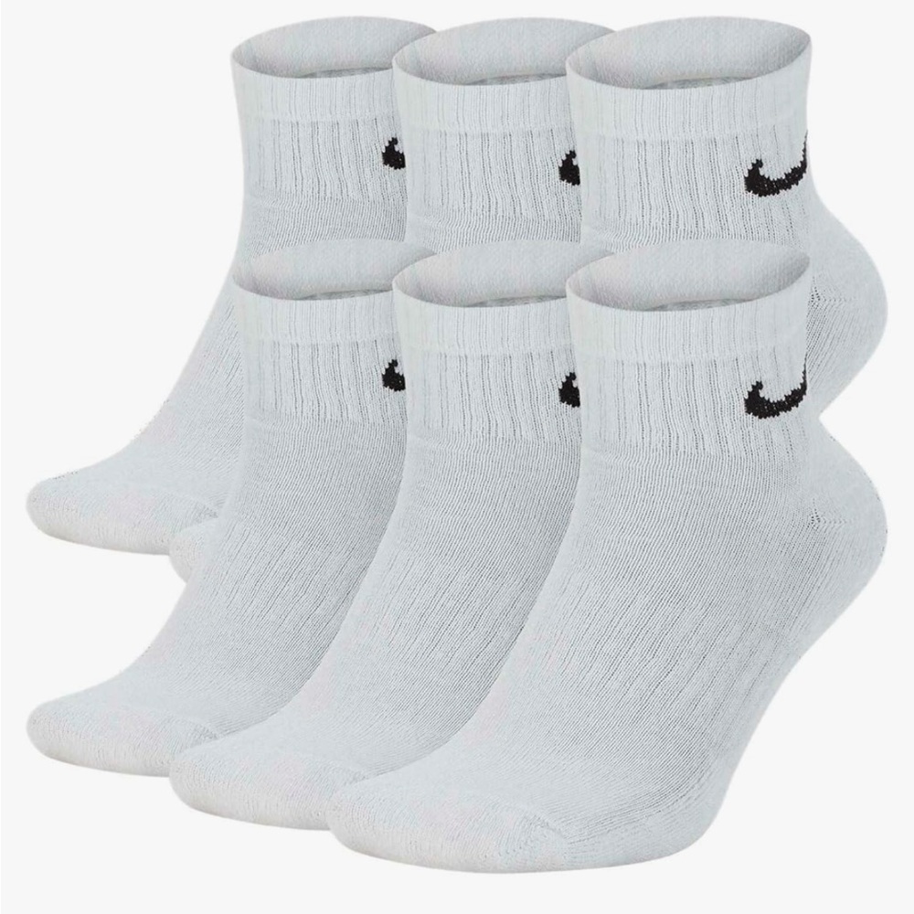 Nike Everyday Cushioned Ankle Training Socks (6 Pair) (White, Large)